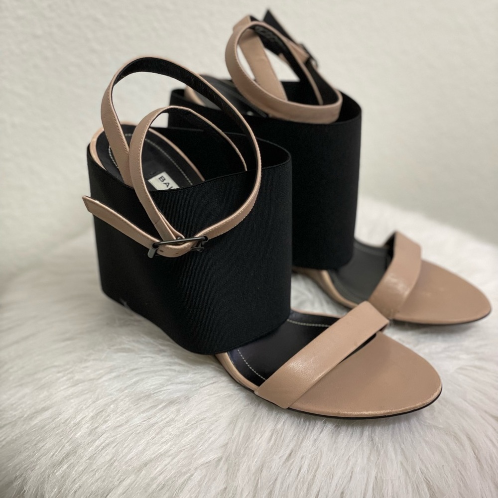Balenciaga Black Pink Prism Elastic Wedge Lambskin Sandals size 40
